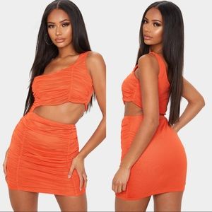 ❤️‍🔥 NWT ❤️‍🔥 Pretty Little Thing Orange Ruched One Shoulder Cut Out Dress
